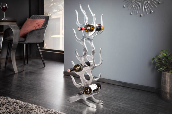 Moderní stříbrný stojan na vína - na 9 lahví vína, bytová dekorace, rozměr 32 cm x 93 cm x 13 cm