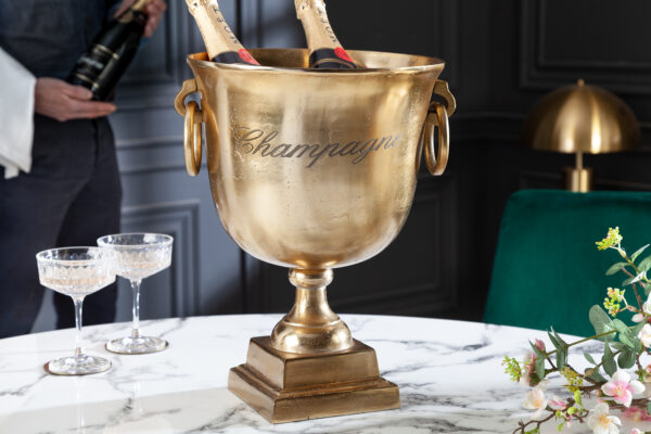 Designový chladič na šampaňské - ve tvaru poháru, vyrobený ze slitiny kovu, rozměr 32cm x 40cm x 32cm