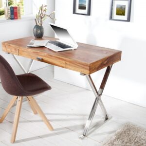 Designový pracovní stůl - vyrobený z masivního palisandru, chromové nohy, rozměr 120 cm x 75 cm x 55 cm