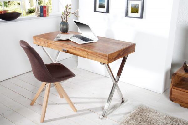 Designový pracovní stůl - vyrobený z masivního palisandru, chromové nohy, rozměr 120 cm x 75 cm x 55 cm