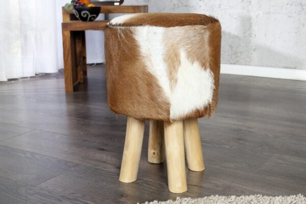 Stylová stolička do obývacího pokoje -bílo hnědá, z pravé kozí kůže, výška: 45 cm