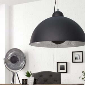 Moderní závěsná lampa do jídelny - z nerezové oceli, černo stříbrná, rozměr 55 cm x 35 cm x 55 cm