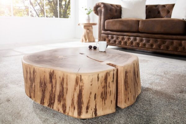 Stylový kulatý stolek do obývacího pokoje - ze dřeva akácie, rozměr 60 cm x 25 cm x 55 cm