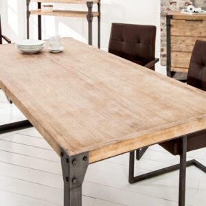 Nadčasový rodinný jídelní stůl - vyrobený z masivní akácie, industriální styl, rozměr 200cm x 75cm x 90cm
