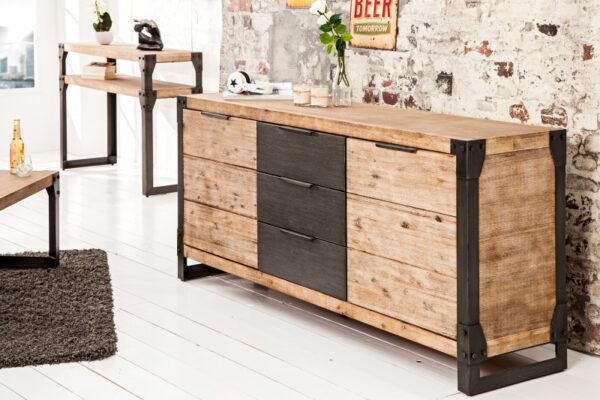 Designový příborník z recyklovaného dřeva a akácie - do jídelny nebo ložnice, rozměr 180 cm x 80 cm x 45 cm