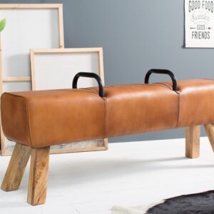 Stylová lavice do obývacího pokoje nebo chodby - z pravé kůže, masivní dřevěné nohy, rozměr 134 cm x 60 cm x 35 cm