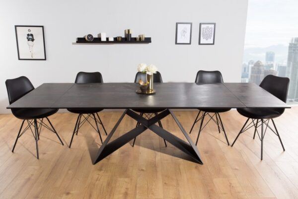 Designový stůl do jídelny - deska z keramiky a bezpečnostního skla, masivní nohy, rozměr 180-220-260cm x 76cm x 100cm