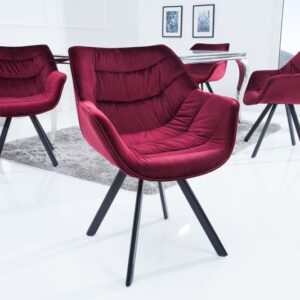 Designová retro židle k jídelnímu stolu - bordó sametový potah, rozměr 63 cm x 81 cm x 63 cm