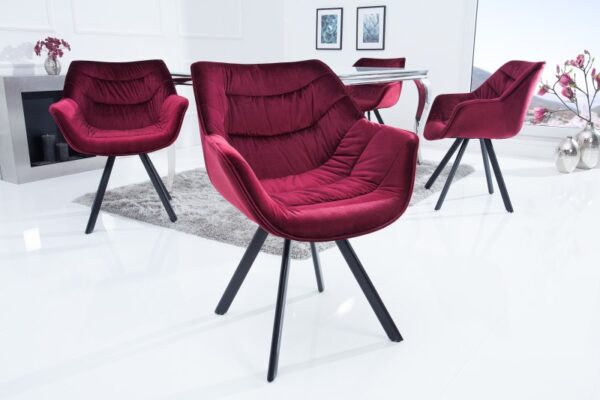 Designová retro židle k jídelnímu stolu - bordó sametový potah, rozměr 63 cm x 81 cm x 63 cm