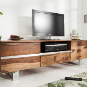 Moderní stolek pod televizi z palisandrového dřeva - úložný prostor, detaily z nerezové oceli, rozměr 160 cm x 50 cm x 45 cm