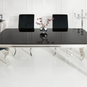 Luxusní zámecký stůl do jídelny - deska z opálového skla, barokní styl, stříbrné nohy,200 cm x 75 cm x 100 c