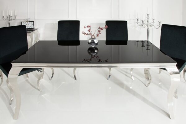 Luxusní zámecký stůl do jídelny - deska z opálového skla, barokní styl, stříbrné nohy,200 cm x 75 cm x 100 c