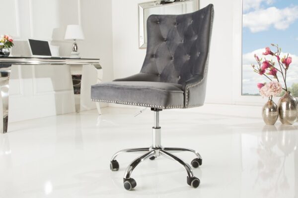 Luxusní židle do pracovny - na kolečkách, sametový potah s prošíváním, nastavitelná výška, rozměr 58cm x 89-97cm x 65cm, šedá