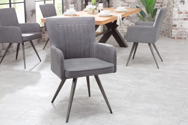 Moderní prošívaná židle - retro styl, z mikrovlákna, rozměr 59 cm x 90 cm x 61 cm, vintage šedá
