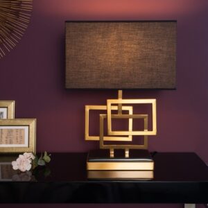 Moderní stolní lampa do obývacího pokoje - zlatá základna, rozměr 40cm x 56cm x 25cm