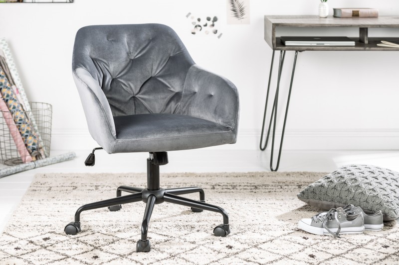 Moderní židle do pracovny - šedá prošívaná, na kolečkách, nastavitelná výška, rozměr 60cm x 80-89cm x 65cm