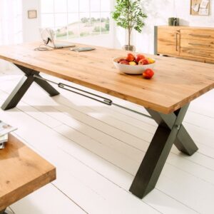 Nadčasový jídelní stůl - vyrobený z divokého dubu, černé kovové nohy, rozměr 200 cm x 76 cm x 100 cm