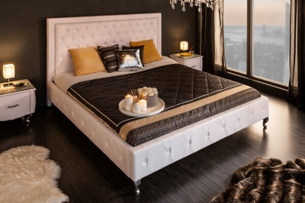 Designová manželská postel - imitace kůže, prošívání, rozměr 190 cm x 130 cm x 215 cm