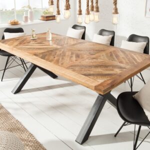 Nadčasový stůl do jídelny pro 6 osob - masivní deska z mangového dřeva, černé kovové nohy, industriální styl, rozměr 200 cm x 78 cm x 100 cm