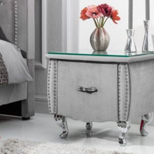 Moderní stoleček k posteli - barokní styl, stříbrno šedý, se šuplíky, rozměr 47 cm x 45 cm x 41 cm