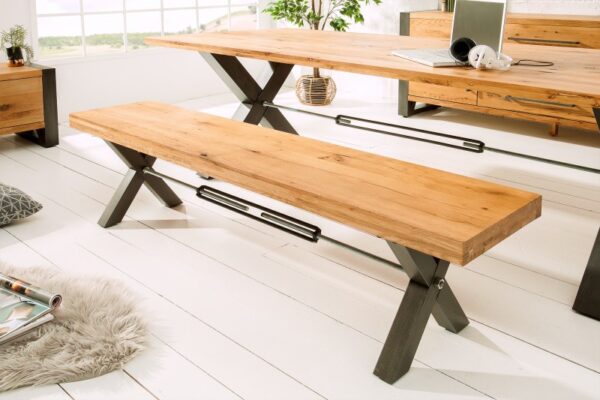Moderní lavice z masivního dřeva divokého dubu - do jídelny, černé kovové nohy, industriální styl, rozměr 180 cm x 47 cm x 40 cm