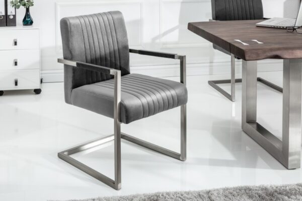 Elegantní šedá konzolová židle k jídelnímu stolu - polstrování, prošívaná, rozměr 55 cm x 88 cm x 63 cm