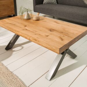 Moderní dřevěný stolek do obývacího pokoje - vyrobený z divokého dubu, masivní černé nohy, rozměr 110 cm x 45 cm x 60 cm