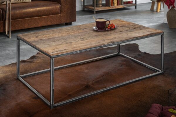 Moderní stolek do obývacího pokoje nebo pracovny - z masivního dřeva, stříbrný kovový rám, rozměr 110cm x 40cm x 60cm