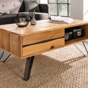 Nadčasový konferenční stolek z dubového dřeva - do obývacího pokoje, zásuvky a otevřený prostor, rozměr 110 cm x 45 cm x 60 cm