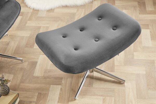 Elegantní šedá retro stolička do obývacího pokoje - možnost otáčení, sametový potah, rozměr 64cm x 42cm x 41cm