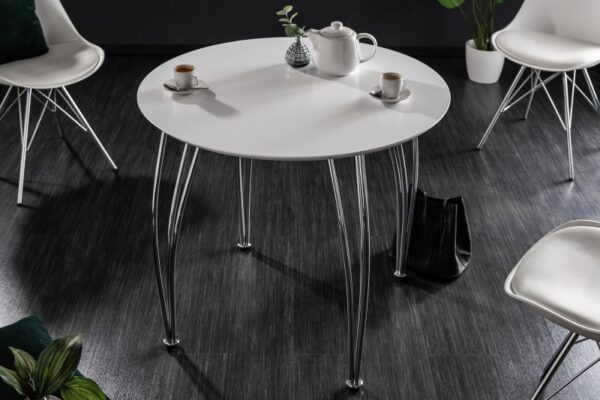 Bílý nadčasový stůl do jídelny - do malého bytu, z recyklovaného dřeva, rozměr 90 cm x 75 cm x 90 cm