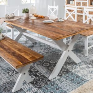 Designový jídelní stůl pro velkou rodinu - vyrobený z mangového dřeva, venkovský styl, rozměr 200cm x 77cm x 100cm