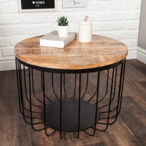 Moderní konferenční stolek s deskou z masivního mangového dřeva, černé konstrukce, rozměr 56 cm x 40 cm x 56 cm