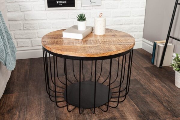 Moderní konferenční stolek s deskou z masivního mangového dřeva, černé konstrukce, rozměr 56 cm x 40 cm x 56 cm
