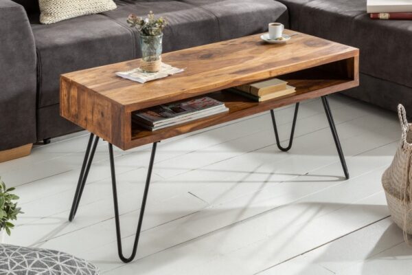 Konferenční stolek z masivního palisandrového dřeva - retro design, otevřená přihrádka, rozměr 100 cm x 40 cm x 50 cm