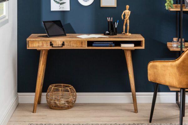 Designový psací stůl do pracovny - v retro stylu, vyrobený z mangového dřeva, rozměr 120 cm x 76 cm x 50 cm
