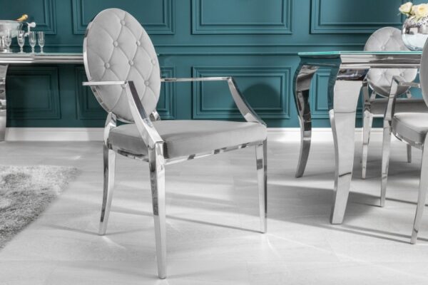 Moderní židle k jídelnímu stolu - barokní zámecký styl, šedý sametový potah, rozměr 62 cm x 92 cm x 60 cm