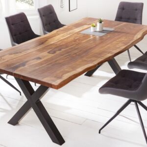 Moderní stůl do jídelny z masivního dřeva palisandru - industriální styl, masivní černé nohy, rozměr 180 cm x 76 cm x 90 cm