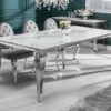 Luxusní barokní jídelní stůl 180cm stříbrný mramor