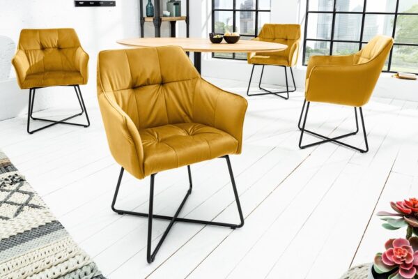 Moderní žlutá sametová židle do jídelny nebo pracovny - nadčasový design, rozměr 62 cm x 86 cm x 63 cm