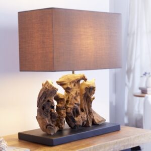 Moderní nadčasová stolní lampa na čtení - masivní základna ze dřeva, rozměr 40 cm x 50 cm x 20 cm