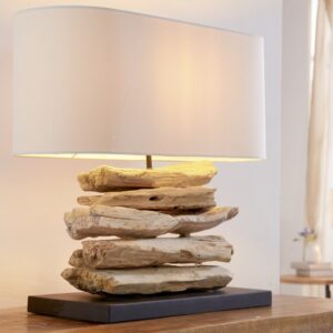 Moderní stolní lampa na čtení - do obývacího pokoje, základna z přírodního dřeva, rozměr 55 cm x 50 cm