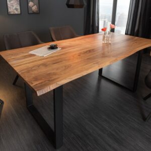 Masivní velký rodinný stůl - vyrobený ze dřeva divoké akácie, černé kovové nohy, rozměr 180 cm x 77 cm x 90 cm