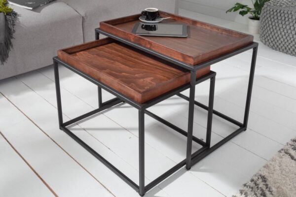 Designová sada dvou odkládacích stolků -vyrobený z recyklovaného bukového dřeva, rozměr 60cm a 55cm
