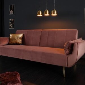 Luxusní rozkládací pohovka do obývacího pokoje - sametový potah, retro styl, včetně dvou polštářů, rozměr 215 cm x 85 cm x 91 cm