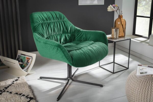 Stylové pohodlné smaragdové křesílko do obývacího pokoje - dekorativní prošívání, možnost otočení o 360° , rozměr 0 cm x 80 cm x 77 cm