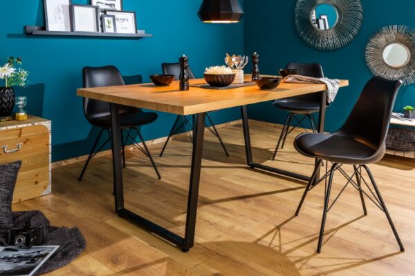 Nadčasový rodinný stůl do jídelny - vyrobený z recyklovaného dubového dřeva, industriální styl, rozměr 140 cm x 77 cm x 90 cm