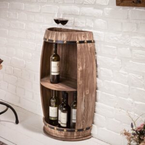 Designový stojan na víno půl sud - vyrobený z jedlového dřeva, prostor na láhve a skleničky, rozměr 50 cm x 79 cm x 25 cm