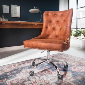 Designová kancelářská židle na kolečkách - vintage hnědá, dekorativní prošívání, potah z kvalitního mikrovlákna, rozměr 58 cm x 89-97 cm x 65 cm