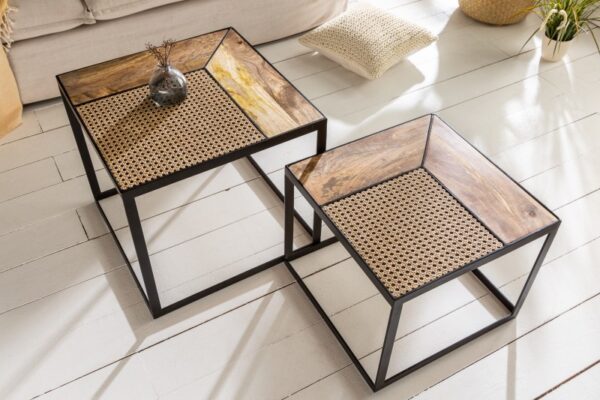 Designové stolky na odkládání - do obývacího pokoje, vyrobené z mangového dřeva, rozměr 50cm a 44 cm